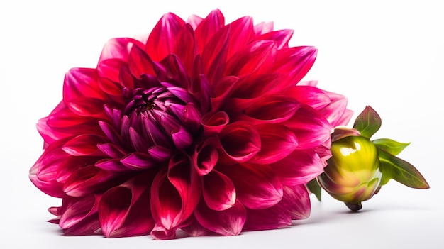 A red flower with a green leaf next to it