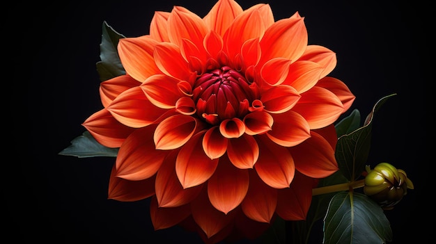 Photo a red flower with orange petals and a black background
