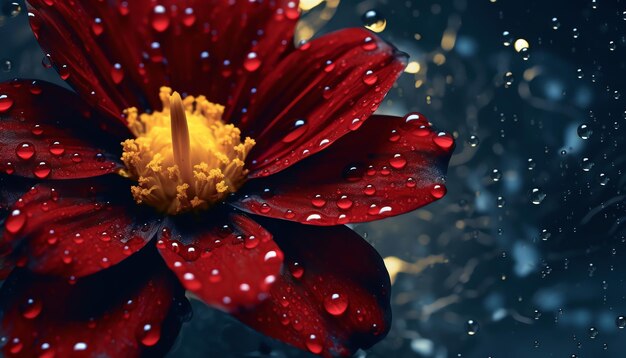 A red flower with rain drops background