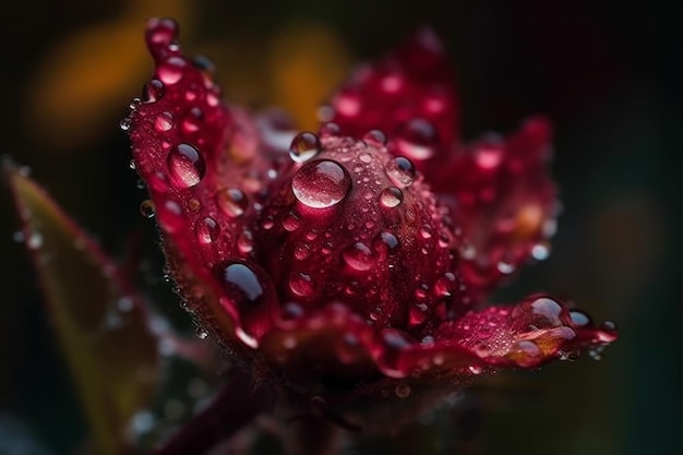 水滴が付いた赤い花