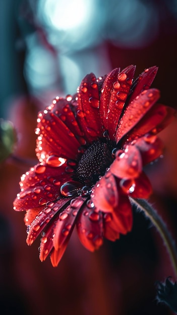 A red flower with water droplets on it