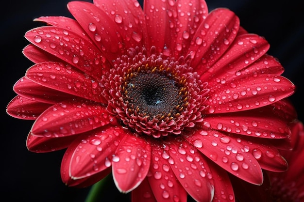 красный цветок с каплями воды на нем