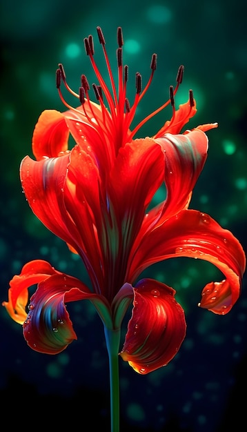 A red flower with water drops on it