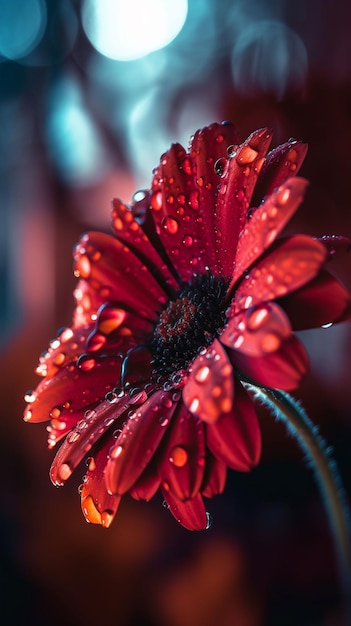 물방울이 맺힌 붉은 꽃