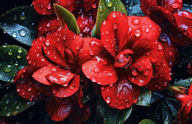 Red flower with water drops