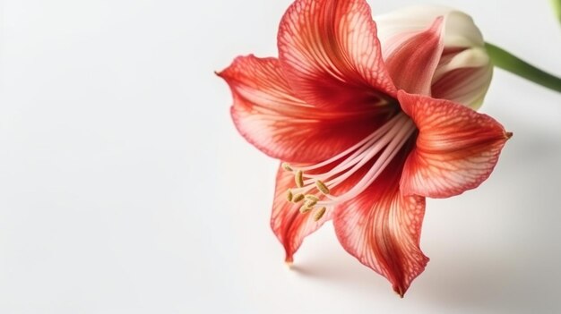 A red flower with a white background