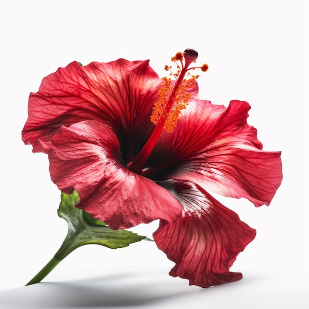 A red flower with a yellow isolated in white background