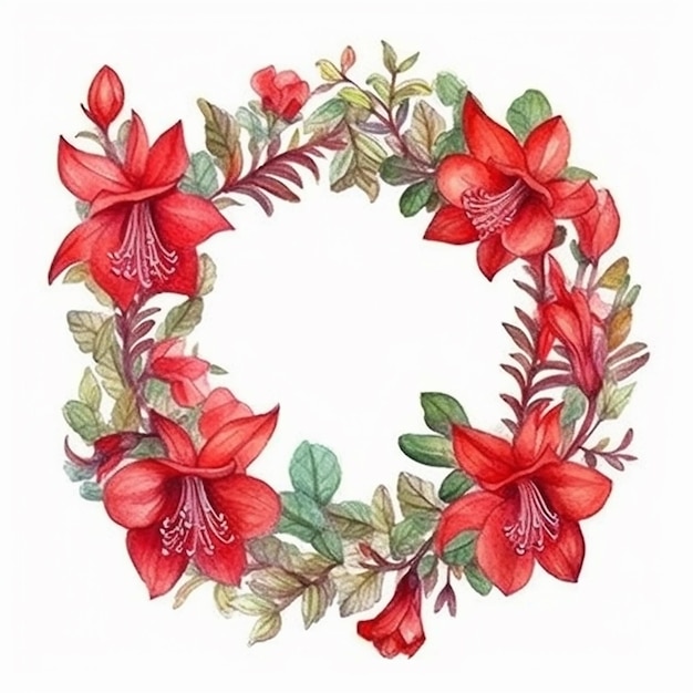 A red flower wreath with the name hibiscus.