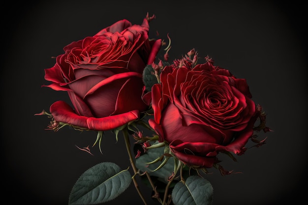 Red flowers in close up isolated on a dark background