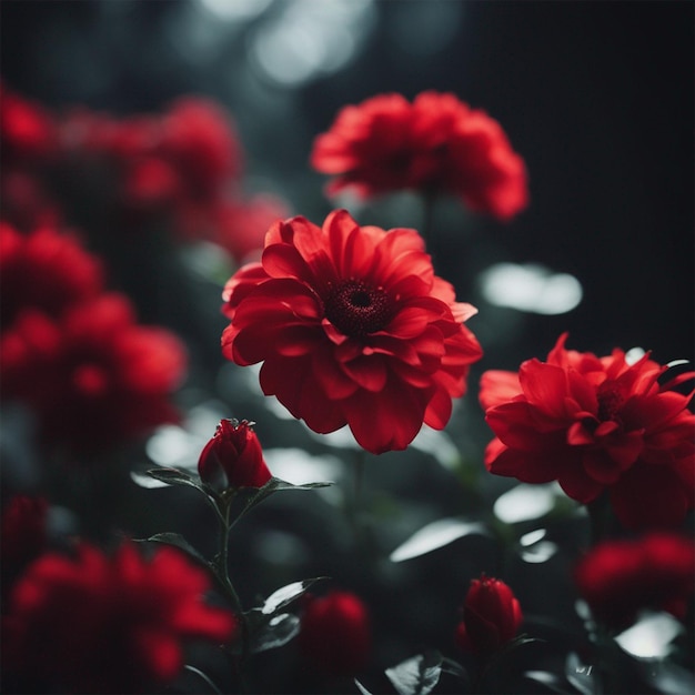 Red flowers on a dark background ai generated