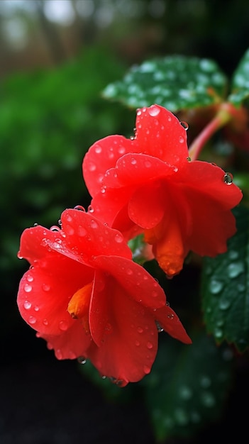 Red flowers in the rain