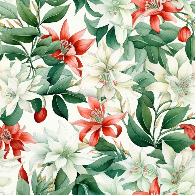 red flowers watercolor seamless pattern