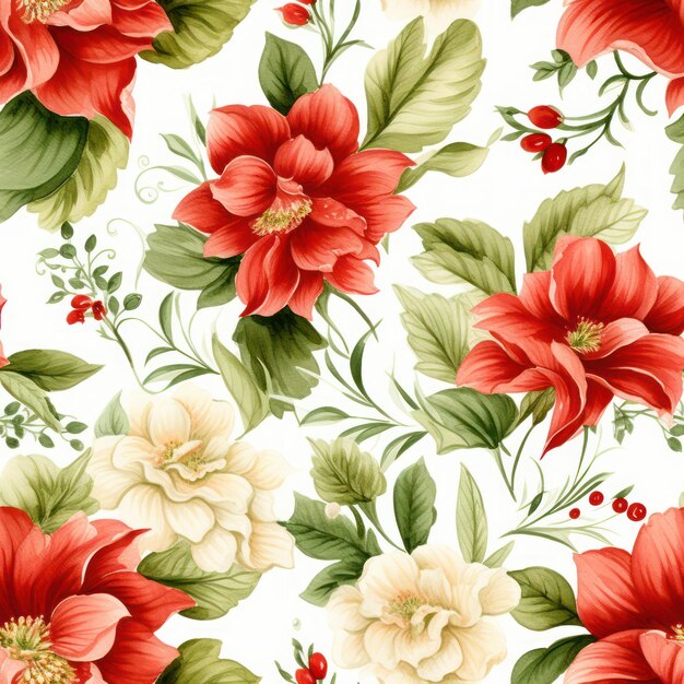 red flowers watercolor seamless pattern