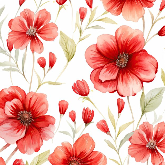 Red flowers watercolor seamless patterns watercolor picture of flowers floral