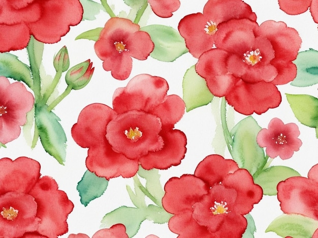 Red flowers watercolor seamless patterns
