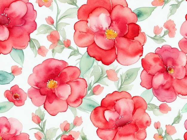 Red flowers watercolor seamless patterns