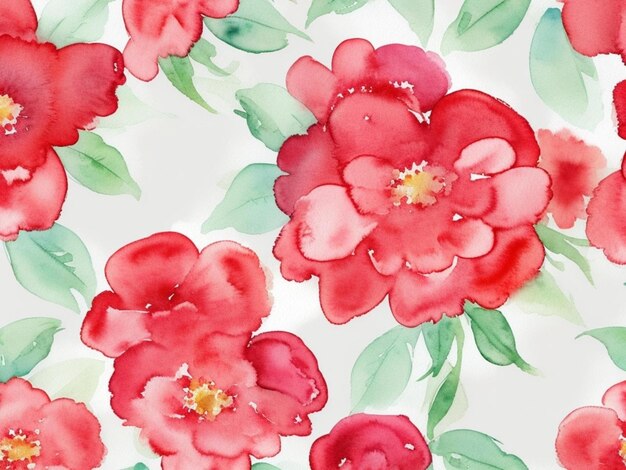 Red flowers watercolor seamless patterns