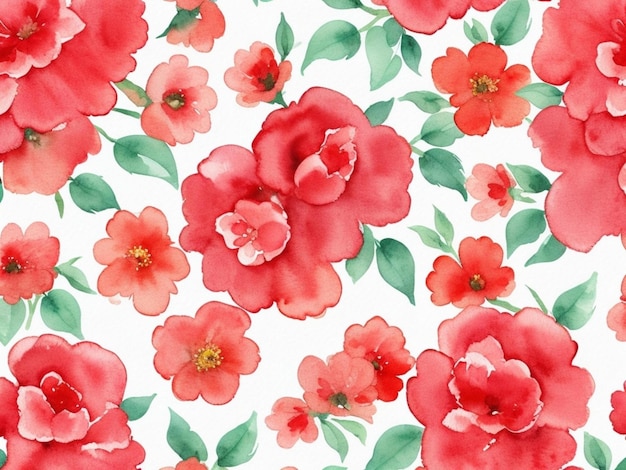 Red flowers watercolor seamless patterns