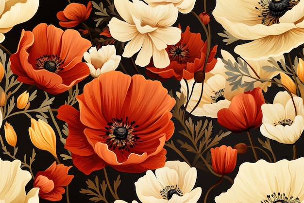 red flowers watercolor seamless patternsexotic floral pattern wallpaper texture