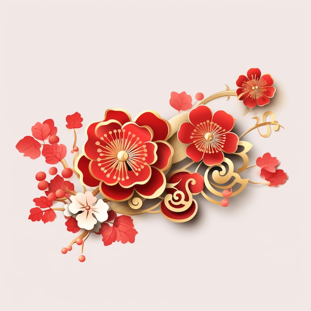 Photo red flowers with golden leaves