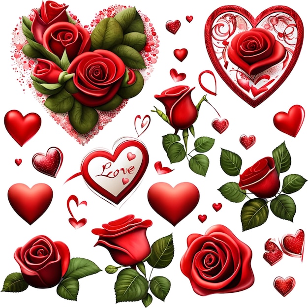 Red Flowers with petalsand Hearts Design