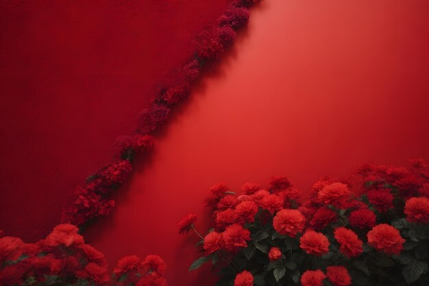Красные цветы с текстурой на заднем плане стены, показывающие любовь и пустое пространство для текста