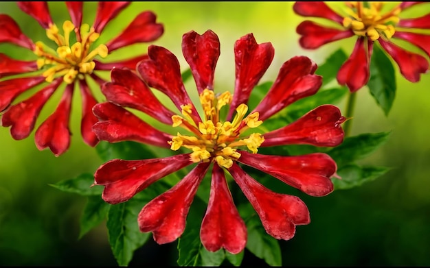 Foto fiori rossi di zinnia elegans su uno sfondo verde