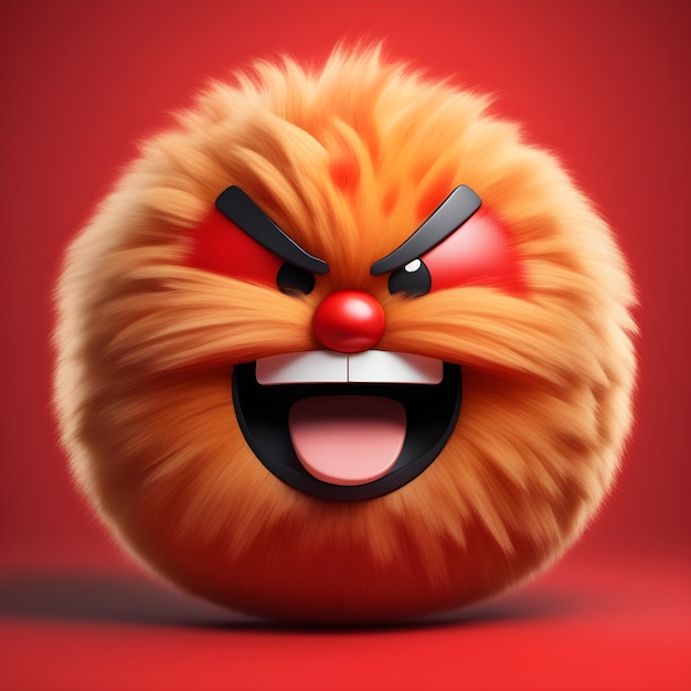 Red Fluffy Angry Emoji Intense But Cute Anger Emojic Reaction with Fiery Background