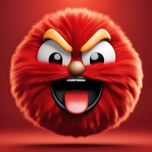 Red Fluffy Angry Emoji Intense But Cute Anger Emojic Reaction with Fiery Background