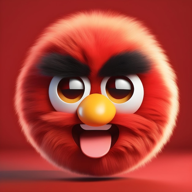 Red Fluffy Angry Emoji Intense But Cute Anger Emojic Reaction with Fiery Background