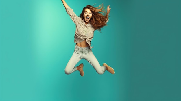 red flying dress woman woman jumping jumping white jeans jump leaping