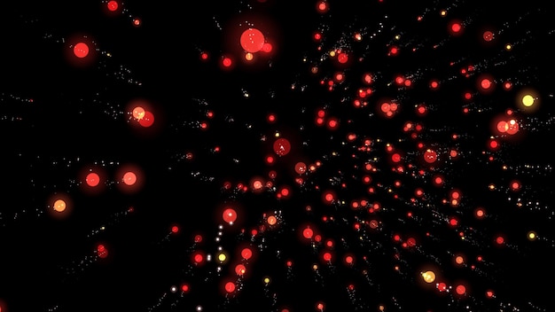 red flying particles on a black background