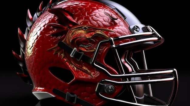 Photo a red football helmet with a dragon on it.