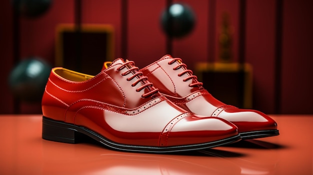 red formal male shoes red background photo studio style