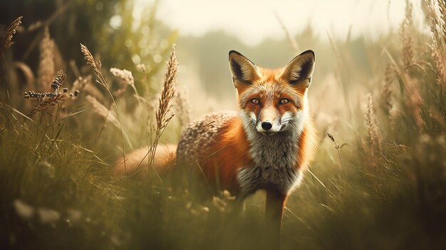 Red fox animal in wildlife Outdoor omnivorous mammal Animal in the field Generative AI