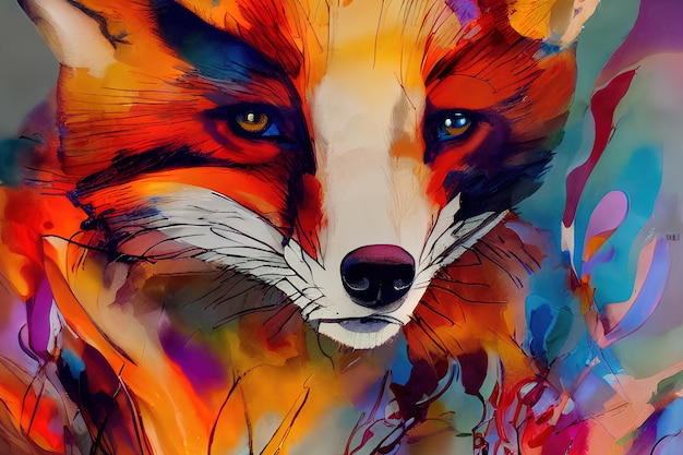 Red fox face color illustration