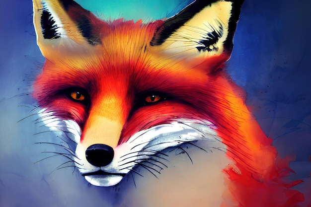 Red fox face color illustration