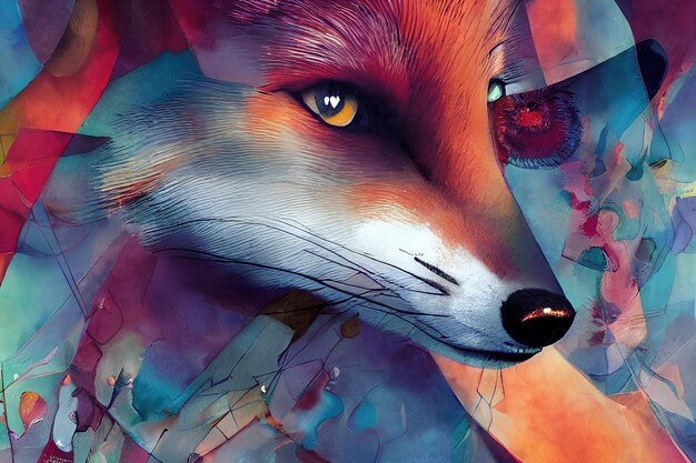 Red fox face color illustration