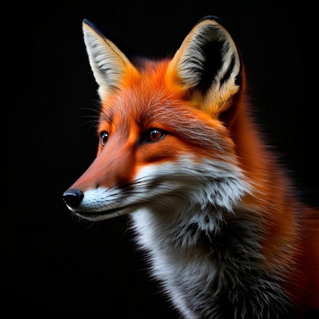 A red fox in the foreground on a dark background