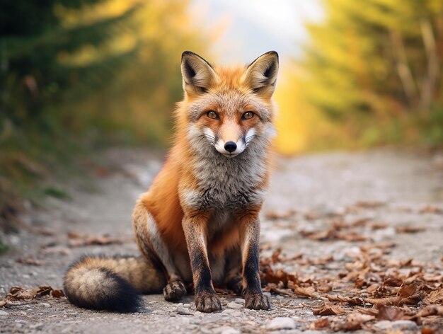 Red fox on gravel road