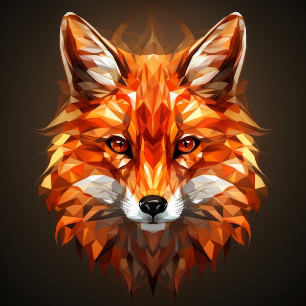 a red fox head in low poly style on a black background