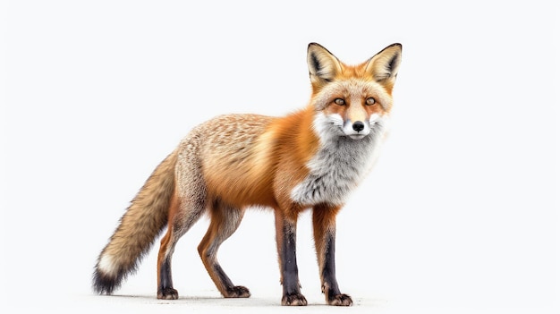 Red fox photo realistic illustration - Generative AI. Red, fox, carnivorous, fluffy, tail.
