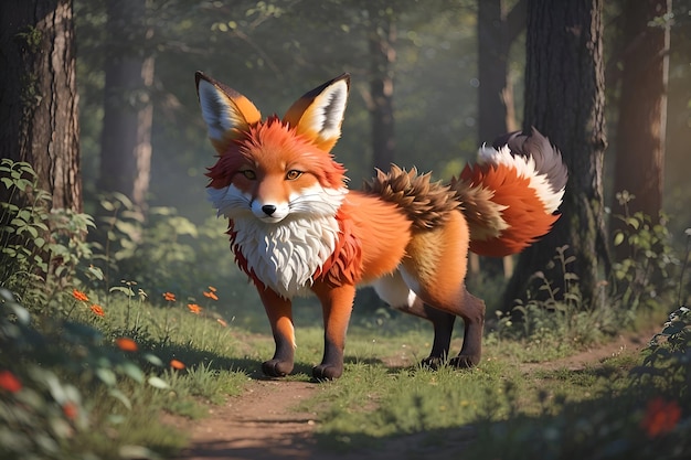 Рыжая лисица готова отправиться на охоту на кролика, созданного искусственным интеллектом