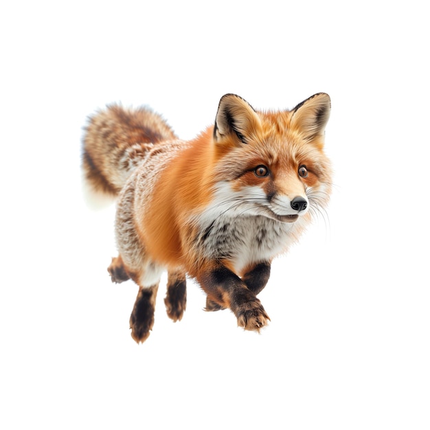 Photo red fox running across white background generative ai