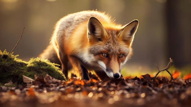 A red fox sniffing the ground for prey AI generated