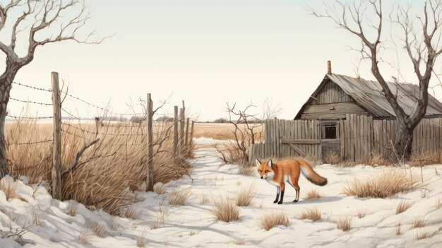 Photo red fox in the snow a cartoon realism art piece