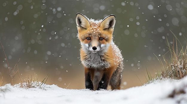 A red fox in the snow