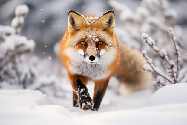 A red fox in the snowy wilderness red fox in the snow its bright fur contrasting against the white landscape Ai generated