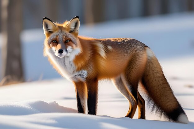 Photo a red fox standing in the snow looking at the camera with a curious expression on its face