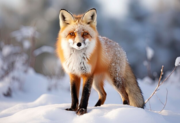 Red fox standing on snow